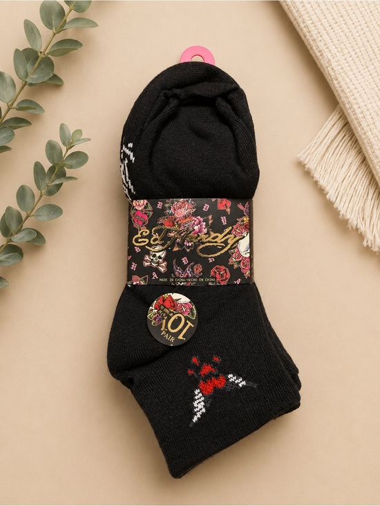 Ed Hardy Accessories - Ed Hardy Black 10 Pairs Quarter Socks